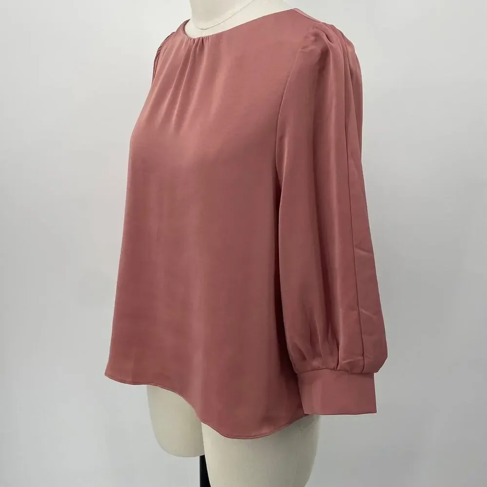 Tuckernuck Pomander Place Farah Blouse Long Puff Sleeve Satin Mauve Pink XS